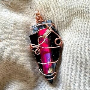 Collage Handmade Pendant Necklace Assemblage Art Copper Wire Wrapped 2204